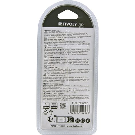 Tivoly • Trasmissione angolare a 90°, con maniglia di tenuta regolabile a 360°, esagono da 6,35 mm, alta qualità