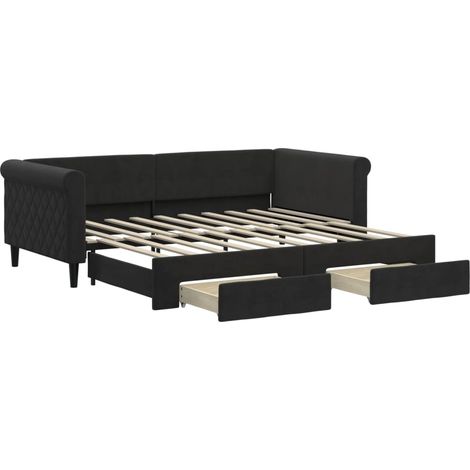 Maison Exclusive - Lit de jour avec gigogne et tiroirs noir 90x190 cm velours