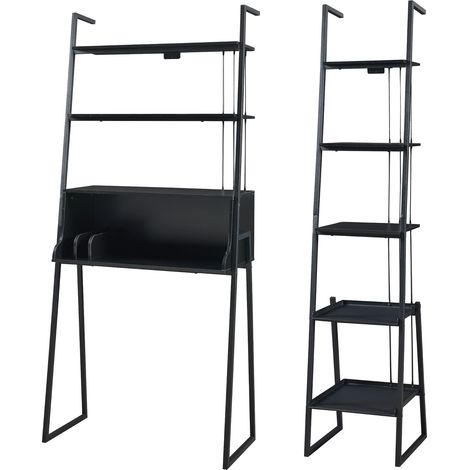 Set di 2 mobili con scala scaffale e scrivania nera 030009368