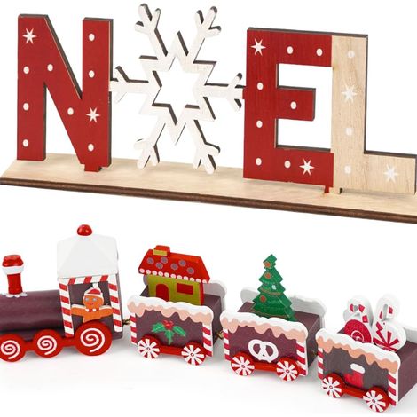 Vtizikl 2 pièces décoration de Noël 2 flocons de neige en bois lettre décoration, décoration de table de Noël création cadeau fête du Nouvel An Home Garden (1/5)