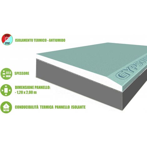 Pannello Accoppiato in Cartongesso Antiumido Aqua e EPS additivato con Grafite per Isolamento Termico/Acustico - 200x120xH3,25 cm (1/3)