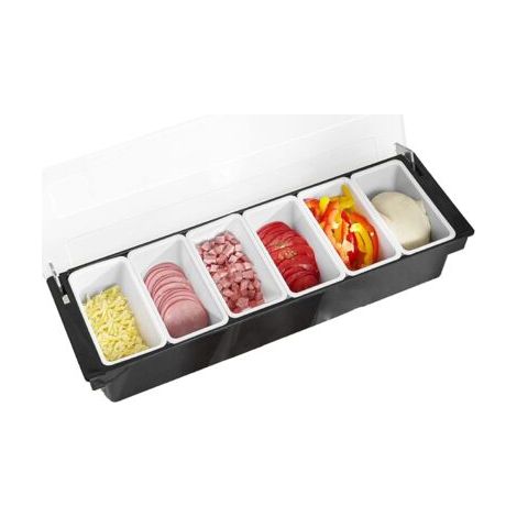 Plateaux à 6 compartiments, station de garniture amovible, distributeur d'ingrédients de pizza en plastique, réutilisable pour la maison ou le restaurant, plateau de garniture réfrigéré (1/4)