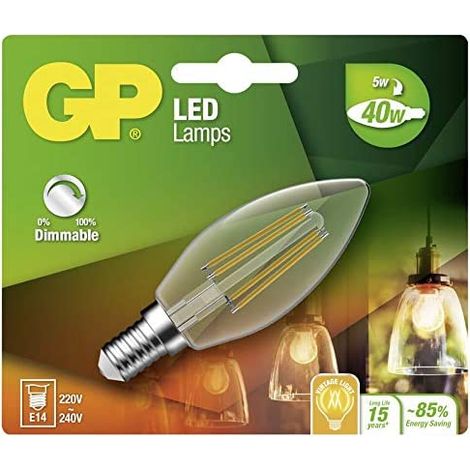 GP Lighting Lampadina Led Filamento Candela E14 D 5W 40W Dimmerabile 470lm (1/2)