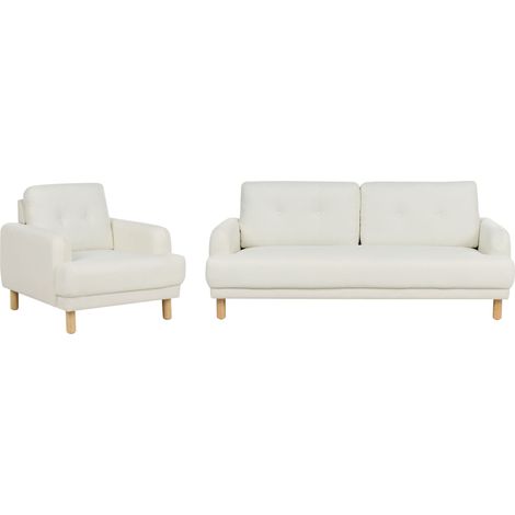 Living Room Set 4 Seater TUVE Fabric Off-White (1/5)