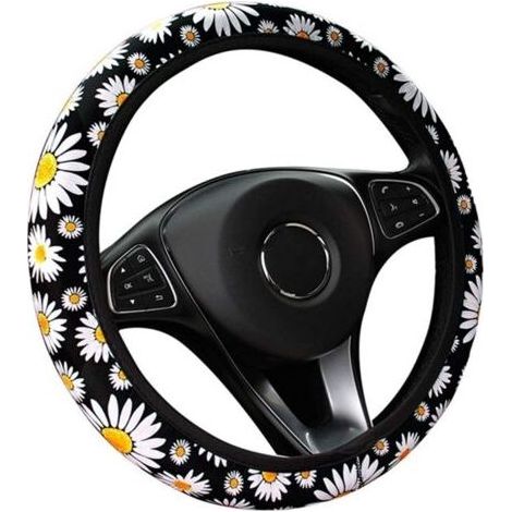Couvre Volant Voiture Mignon Daisy Fleur Voiture décoration intérieure tricoté Couverture de Volant Universel Voiture Accessoires Couverture de Roue sans Anneau intérieur (1/5)