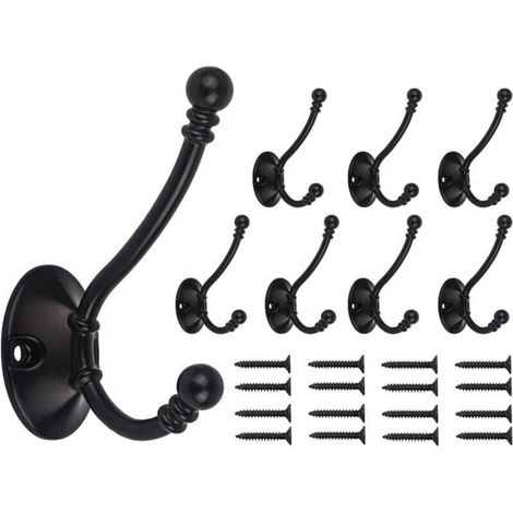 Wandhaken in Mattschwarz, 8 Haken, stabile Wandhaken mit Schrauben zum Aufhängen von Kleidung, Jacken, Bademänteln, Handtüchern, Hüten, Schlüsseln und Taschen