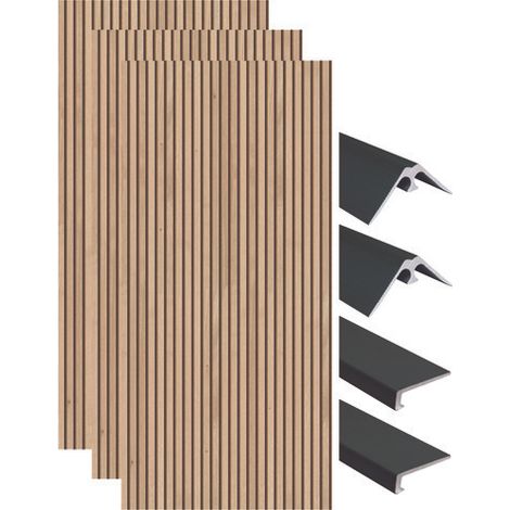 ONDEE ZEN - Pack montage 3 panneaux muraux en niche - Tasseau bois 120 cm - profilés noirs (1/4)