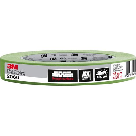 3M Nastro da Mascheratura Professionale 2060 per Superfici Ruvide, Verde - 1 Rotolo, 18 mm x 50 m - Adesivo per Pittura e Decorazioni, Interni ed Esterni (1/2)