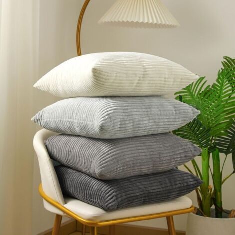 BUNTHAUS Housses coussin velours - 4 pcs, Taies oreillers 18×18 pouces (45×45cm) multi-couleurs rayées, Douces canapé salon - Gris (1/5)