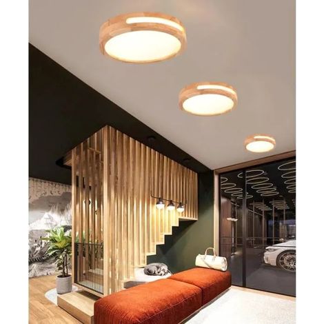 3pcs Plafonnier LED en Bois,Moderne Plafonnier Rond Luminaire Naturelle Lampe de Plafonde pour Salon Chambre,4500K (1/4)