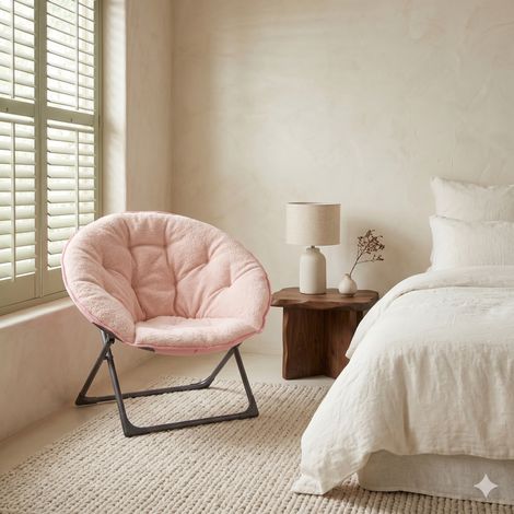 Mondstuhl pink klappbar Saucer Chair rosa Plüschsessel faltbar für Schlafzimmer, 80x80cm flauschiger Schalensessel
