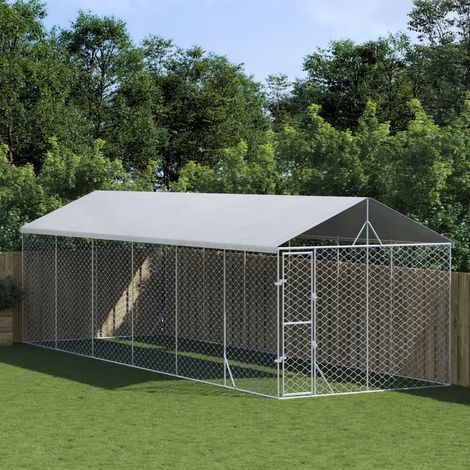vidaXL Cuccia Cani da Esterno Tetto Argento 3x9x2,5 m Acciaio Zincato (1/4)