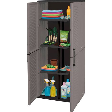 Dmora Mehrzweckschrank für den Außen oder Innenbereich, Schrank mit 2 Türen und 3 verstellbaren Einlegeböden aus Polypropylen, 100% Made in Italy, 68x37h163 cm, Farbe Grau