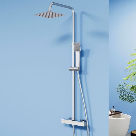 Miscelatore termostatico doccia con soffione doccia da 20 cm, quadrato set sistema doccia in acciaio inox con doccetta a 1 funzione, cromato (1/5)