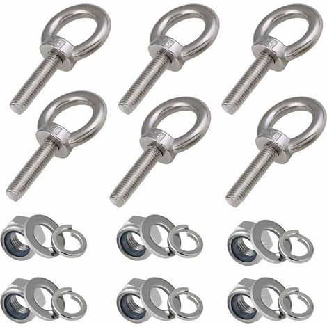 Boulons à œil M8, 6 Pièces Longueur du filetage 30mm Nylon Écrou de Blocage et Rondelles de Blocage, Boulons filetés extérieurs en acier inoxydable 304 Marine (1/4)