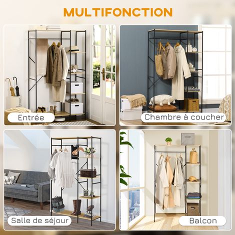 HOMCOM Portant industriel métal tringle 4 étagères 100x46x170,5 cm