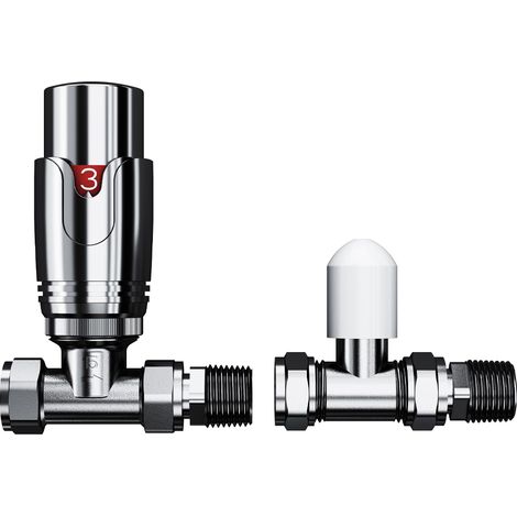 Thermostatic Straight Radiator Valve & Lockshield - Chrome (1/2)
