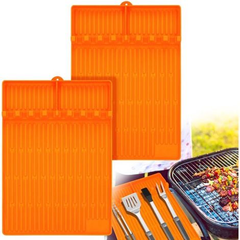 2 Pièces Tapis de Cuisson Barbecue 40 30 cm, Ustensiles Barbecue Compatible avec Grille à Gaz, Tapis de Spatule en Silicone Tapis (1/4)