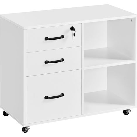 Homevive Cajonera Escritorio con Ruedas Cajonera de Oficina 3 Cajones Archivador Móvil de Oficina para Carpetas 80x40x65,5cm Blanco