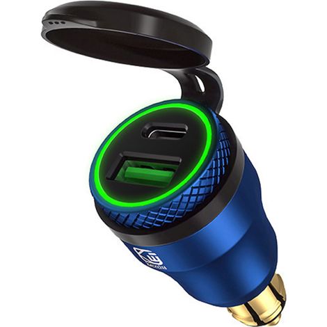 Chargeur USB Voiture - QC3.0 + PD - Prise DIN - Coque en Alliage d'Aluminium - Étanche et Antipoussière - LED Nocturne - 1 Pièce (1/5)