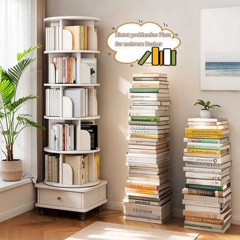 Étagère pivotante 46x46x173 cm en MDF blanc, gain de place pour salon et bureau FloraGrace (1/5)