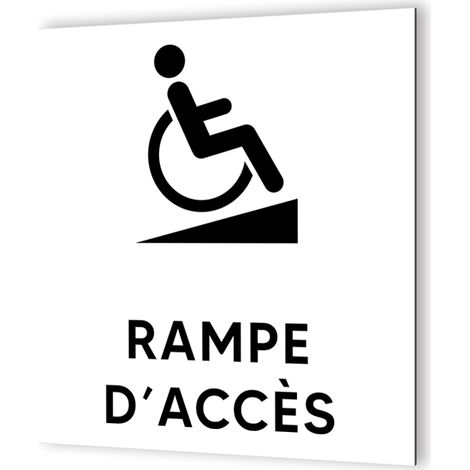 Pictogramme Rampe d'Accès PMR - Panneau signalétique Dibond blanc - Picto noir - 20x20 cm, 3 mm d'épaisseur (1/5)