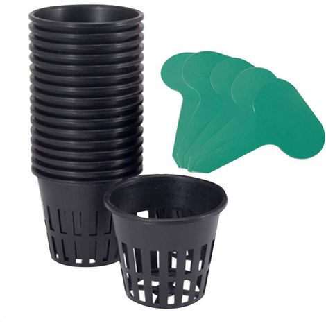 12 Pots de Culture Hydroponique avec 10 Étiquettes pour Plantes, Filet de Culture Noir pour Système Hydroponique