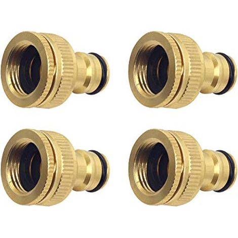 4 Pièces Connecteur de Robinet en Laiton Jardin, 1/2 Pouce et 3/4 Pouce 2-en-1 Adaptateur Femelle à Fente Femelle
