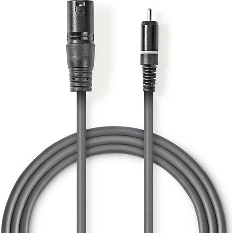Cable de audio no balanceado xlr macho de 3 pines rca macho niquelado 300 metros redondo pvc gris oscuro funda de carton