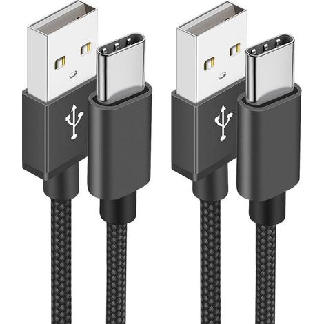 Câble USB-C [1 m / Lot de 2] — Câble de charge rapide USB-C 3 A et chargeur — Cordon tressé USB-A vers USB-C