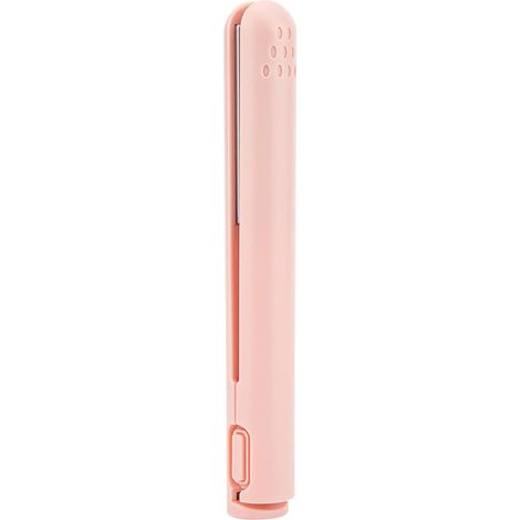 Fer à Lisser et Boucler Portable 2 en 1, Chauffage Céramique, Alimentation USB, Lisseur Voyage pour Cheveux (Rose) (1/2)