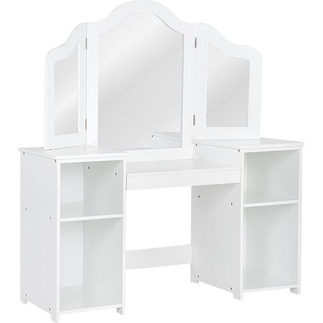 Miroir triptyque coiffeuse enfant blanche, table de maquillage et bureau avec rangements, dès 3 ans (1/5)