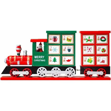 TrAdE Shop Traesio - Calendario Avvento Trenino Di Natale In Legno 24 Cassetti Decorazioni Natalizie - (1/3)