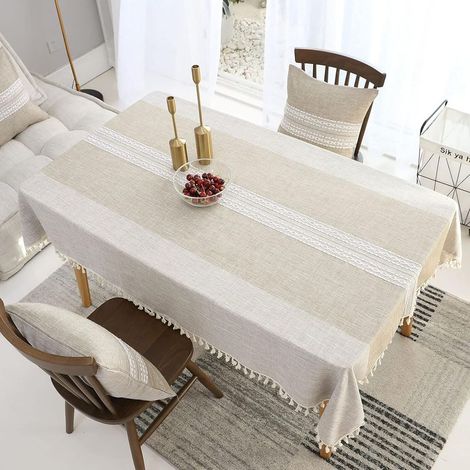 Nappe rectangulaire en coton et lin, infroissable et réutilisable (1/4)