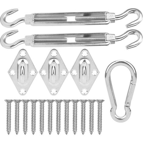 Kit de fixation en acier inoxydable pour voile d'ombrage avec mousquetons et ressorts de tension (1/5)
