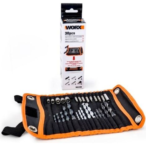Worx – Perceuse-visseuse sans fil 30 pièces – Kit d'embouts WA1106 – Pour métal, brique et bois – Adaptateur 60 mm inclus