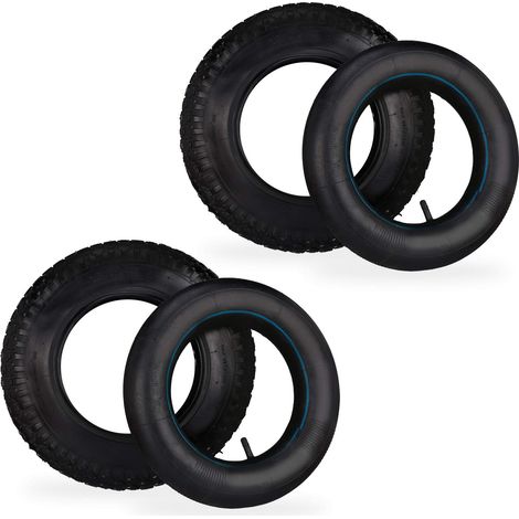 Roue de brouette avec Chambre à air, Lot de 2 pneus de Rechange 3.50-8, pneumatiques, Jusqu’à 154 kg, Noir (1/5)