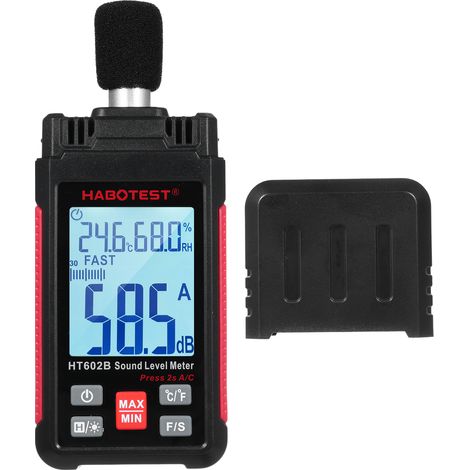 HABOTEST HT602B Decibel Meter Digital Sound Level Meter Portable SPL Meter 30-130dB Noisemeter with Temperature Humidity Measuring MAX/MIN Data Hold LCD Screen Backlight Auto Shut-down