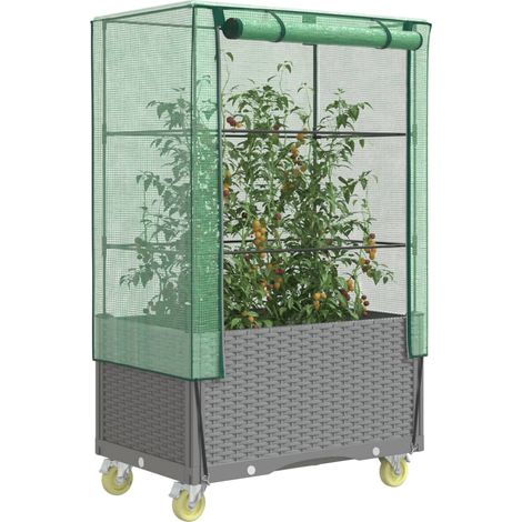 Hochbeet mit Aufsatz und Rollen Rattan-Optik 80x50x182 cm