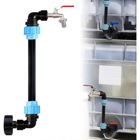 Robinet de sortie IBC col de cygne 3/4' – Adaptateur étanche pour réservoirs IBC – Installation facile – Matériau résistant aux intempéries (1/5)