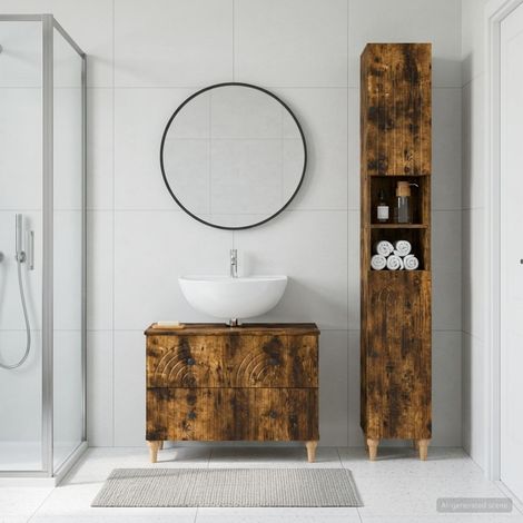 vidaXL 2 Piece Bathroom Cabinet Set ALKMAAR Smoked Oak Engineered Wood (1/5)