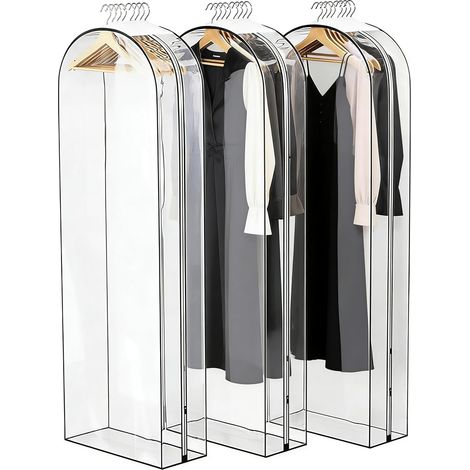 3PCS Housses de Vêtements,153 x 60 x 25.5cm Housses de Vêtements Transparentes,Housses de Protection Zip Transparentes,Anti Poussière Etanche Mite Humidité,pour Chemises,Robes,Costumes (1/5)
