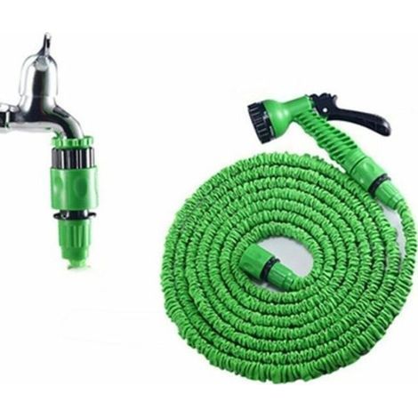 Gartenschlauch, ausziehbarer grüner Gartenschlauch mit 8-Funktions-Spritzpistole (7,5 m, GRÜN) (1/4)