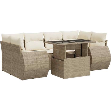 Set sofás de jardín 7 piezas y cojines ratán sintético beige vidaXL (1/5)