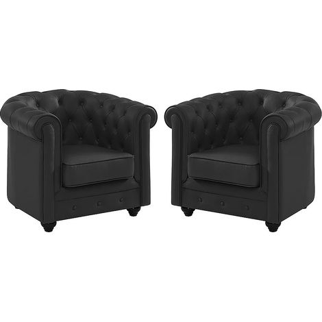 Lot de 2 fauteuils en cuir de buffle CHESTERFIELD - Noir (1/2)