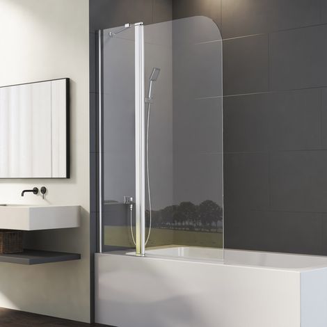90 x 140 cm Badewannenaufsatz Duschwand für Badewanne 2-teilig Faltbar mit festem Segment, Duschabtrennung Badewanne Badewannenwand Duschwand Badewanne aus 6mm EGS Sicherheitsglas