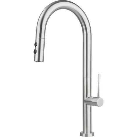 Miscelatore per lavello cucina in acciaio inox spazzolato doccia estraibile dual spray Deante OLFATO BQOF72M  Acciaio Spazzolato