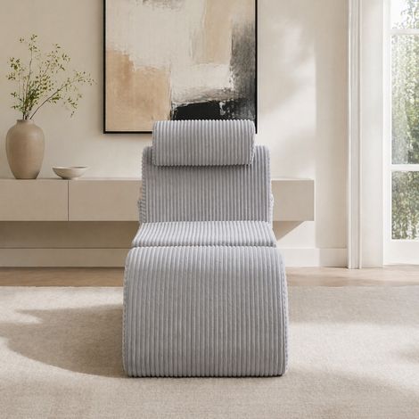 Sillón ergonómico 160x66x90 cm gris claro, bolsillo lateral, pana MEUBLIV (1/5)