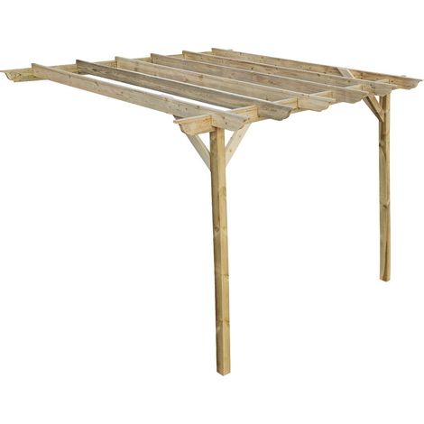 Lean to wooden garden pergola kit - Longhorn design wall mounted gazebo, 3m x 4.2m (Natural finish) (1/5)