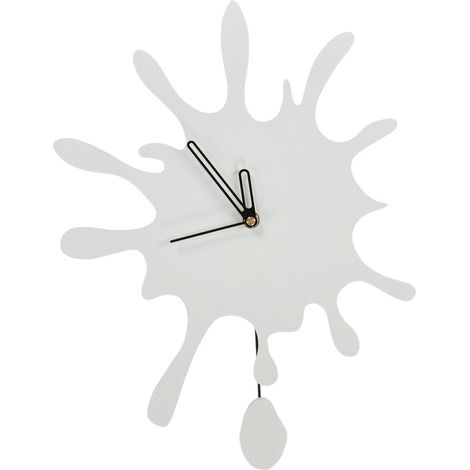Reloj de pared colgante decoración 27 x 37 cm diseño habitación adolescente con péndulo decorativo sin números MDF blanco Fully